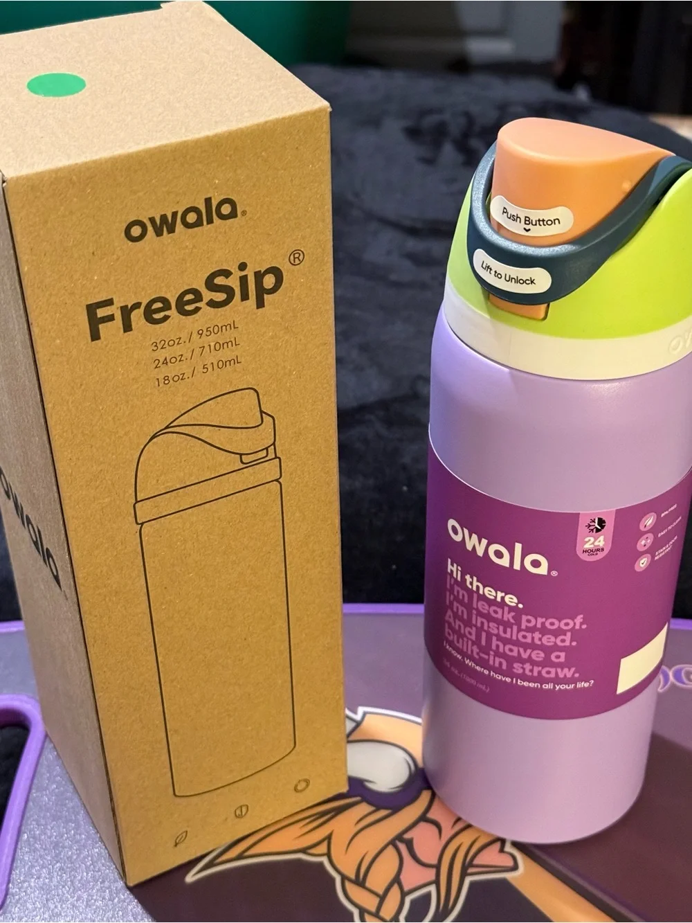 Owala FreeSip Insulated Bottle - Lavender with Lime & Peach Accents